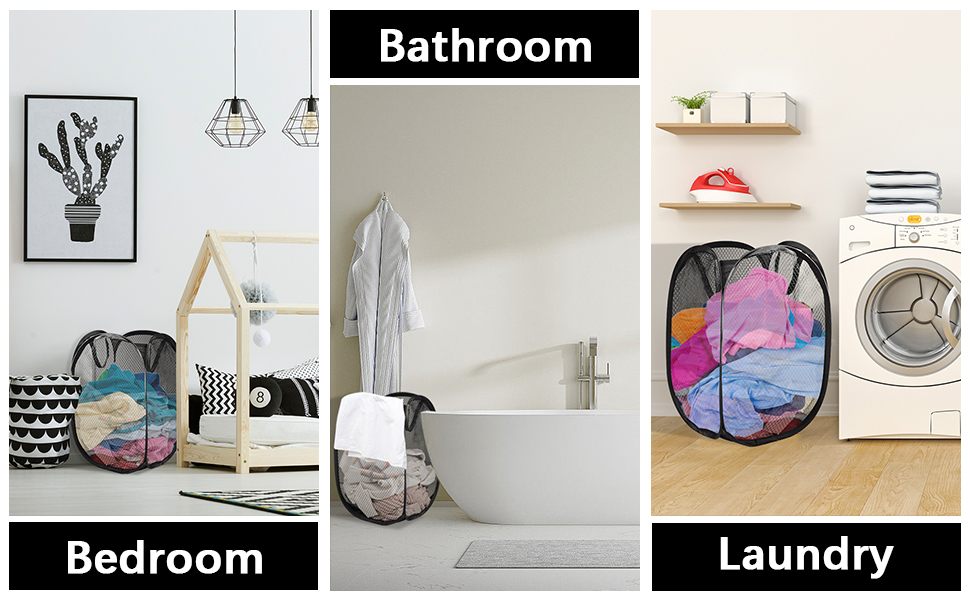 4Pcs Mesh Pop Up Laundry Hamper, FHDUSRYO Foldable Pop Up Hamper, Collapsible