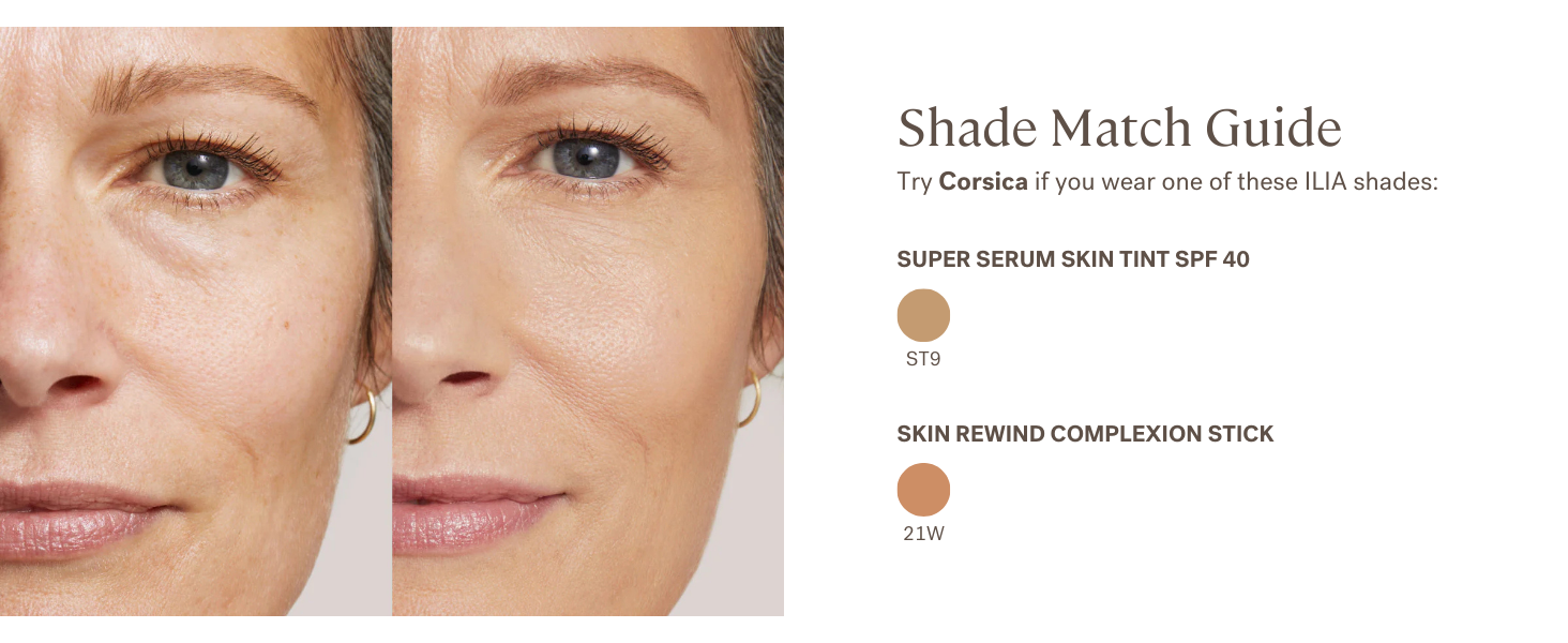 SF3.5 shade match: Super Serum Skin Tint ST9; Skin Rewind Complexion Stick 21W