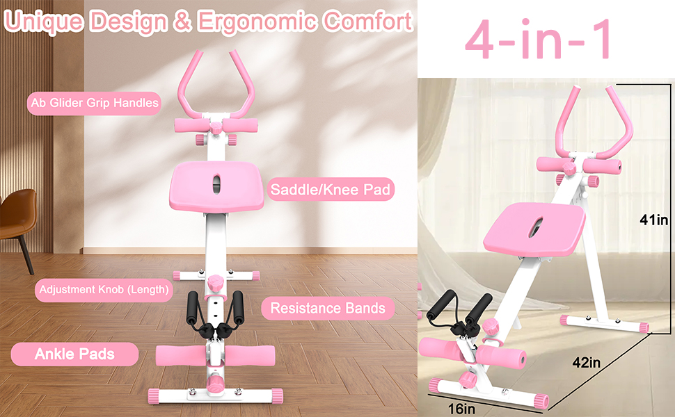 Ab Glider, Rowing, Leg Press, Roman Chair