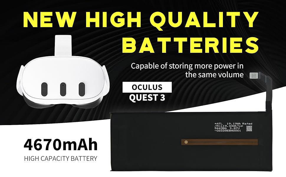 4670mAh Internal Battery Replacement for Meta Oculus Quest 3 VR Headset with Repair Tool Kits