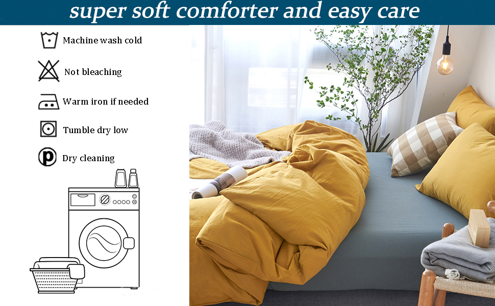 Yellow Duvet Cover Twin Size, 100 Washed Cotton Duvet Cover Set Solid