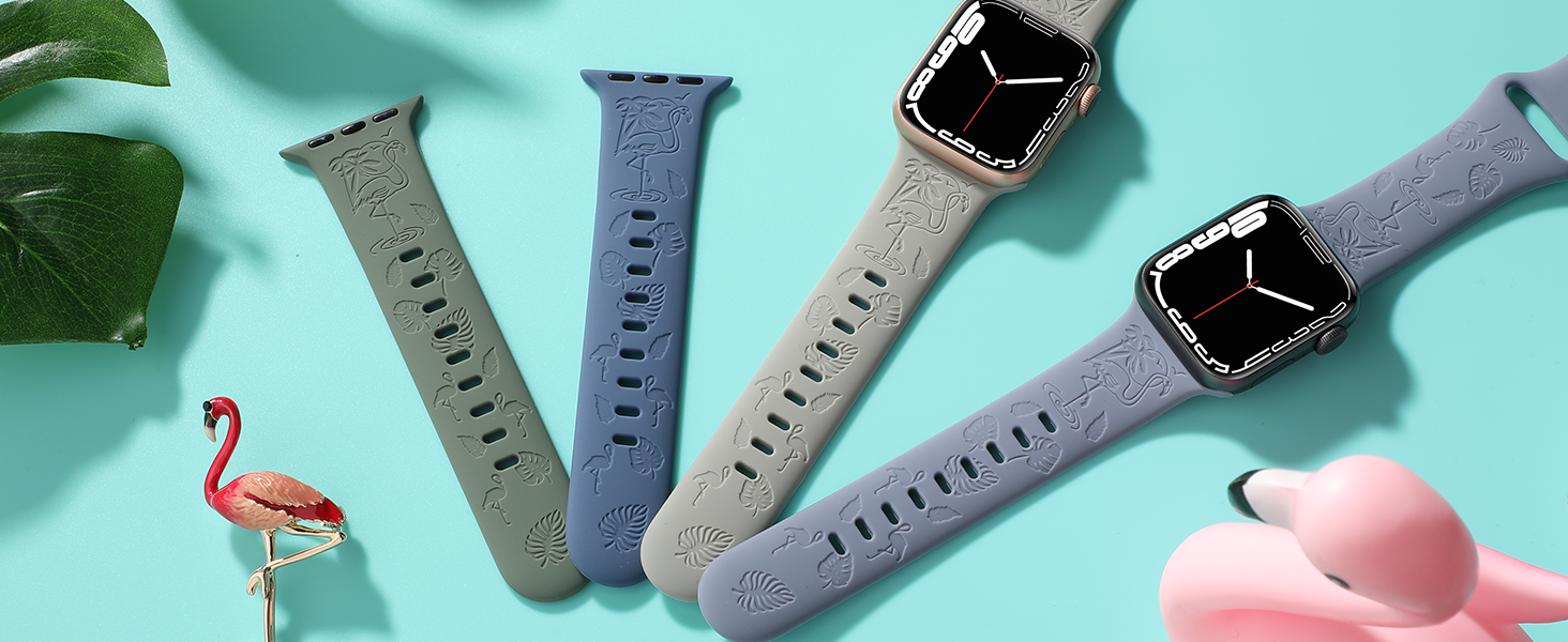 Flamingo engraved apple watch bandsice Blue/Grey/Cactus Green/Rock Grey