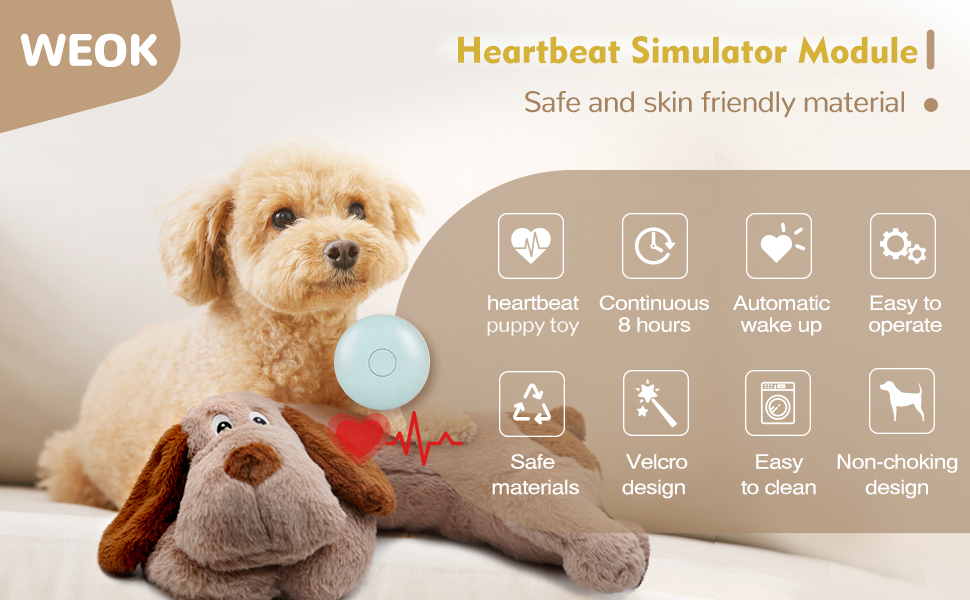 WEOK Puppy Heartbeat Toy, Dog Heartbeat Toy for Separation Anxiety Relief, Puppy Toy with