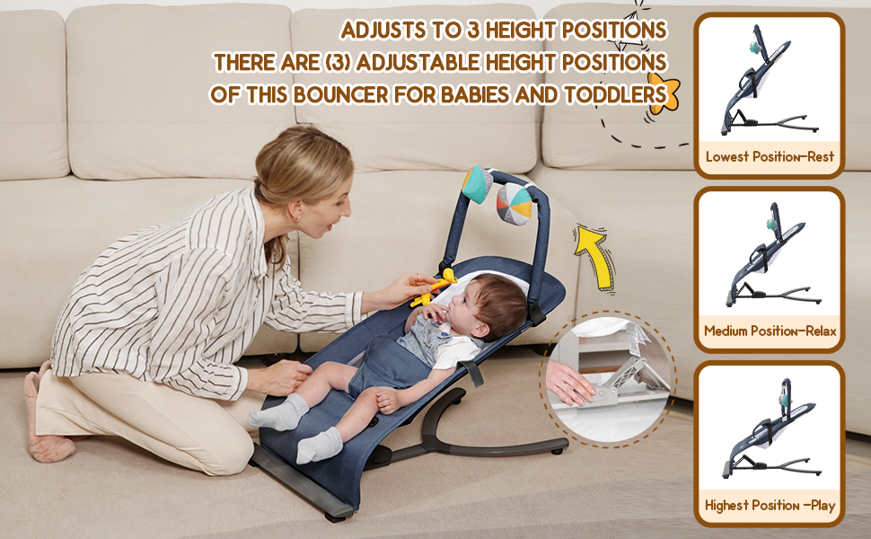 Baby Bouncer Seat with 3Point Harness,Portable Baby