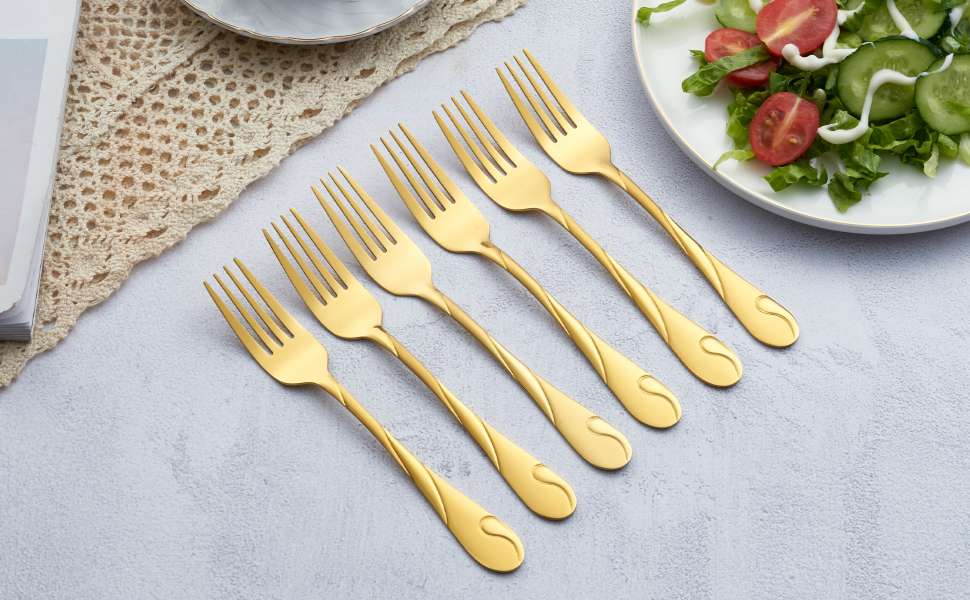 Gold Salad Fork Set, Seeshine 6.9inch Stainless Steel