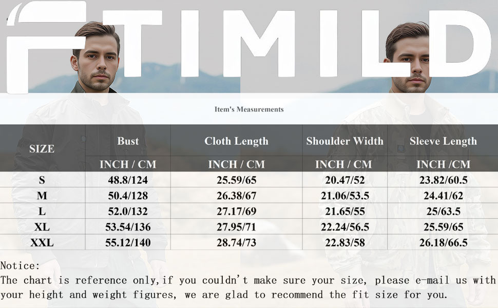 size chart of mens windbreaker