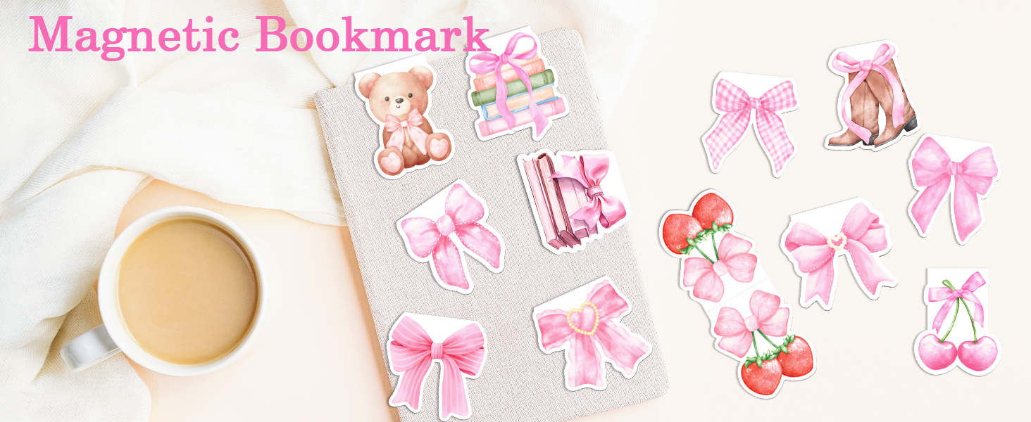 pink bow magnetic bookmarks