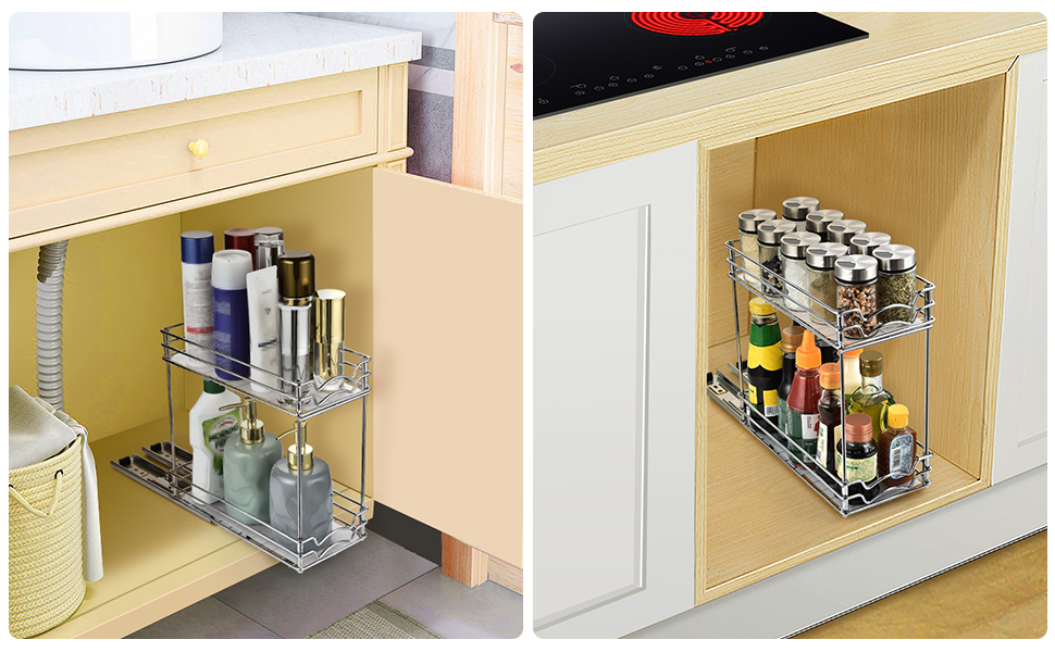 Pull Out Spice Rack Organizer for Duty Slide Out 2 Tier