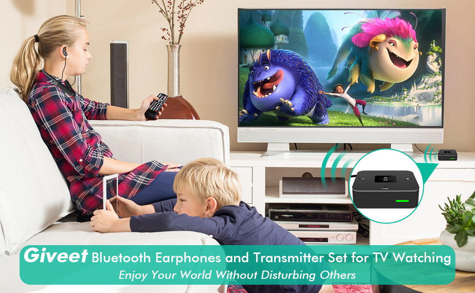 Giveet Wireless Headphones for TV Watching, 16Hrs Neckband Earbuds w/Bluetooth 5.0 Transmitter