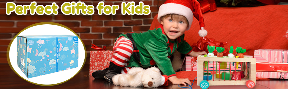 Winique Montessori Toys for 1 Year Old Carrot Harvest Game Learning Education Toys for Kids 1 2 3 4 Shape Sorter Fine Motor Skills Toys for Baby Boys Girls Toddler Activities 24 Wooden Montessori Toys