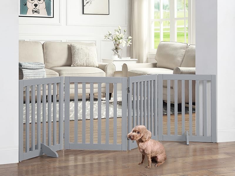 unipaws ハイタイプペットゲート置くだけ木製バリア、犬用フェンス 、グレー Amazon.co.jp: unipaws ハイタイプペットゲート置くだけ木製