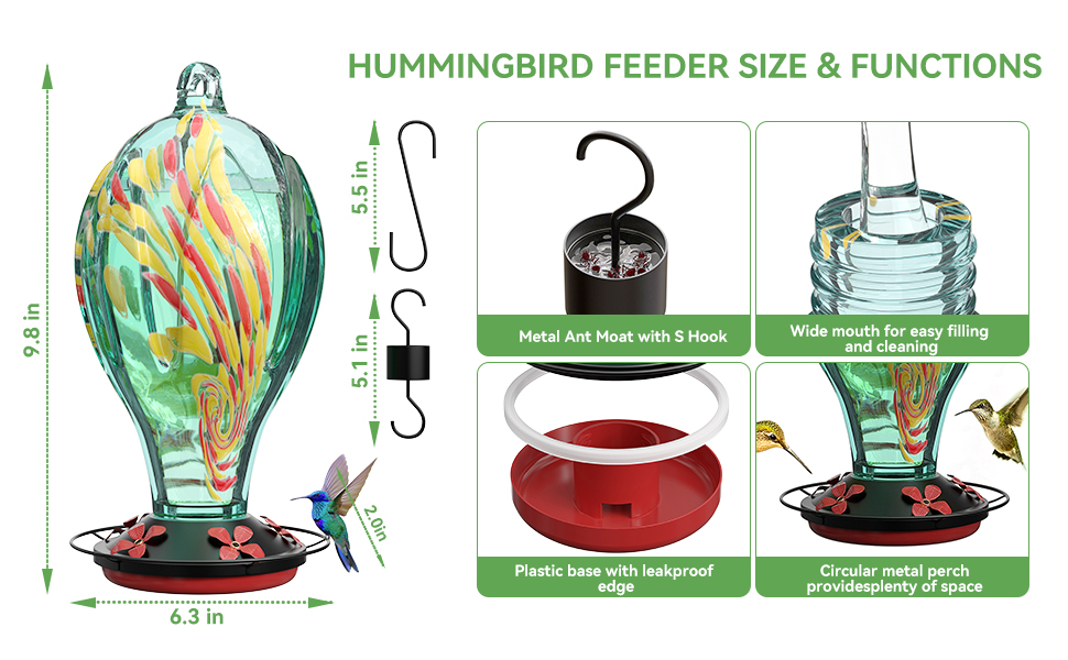 Finew Hummingbird Feeder for Outdoors Hanging, 30 OZ Hand