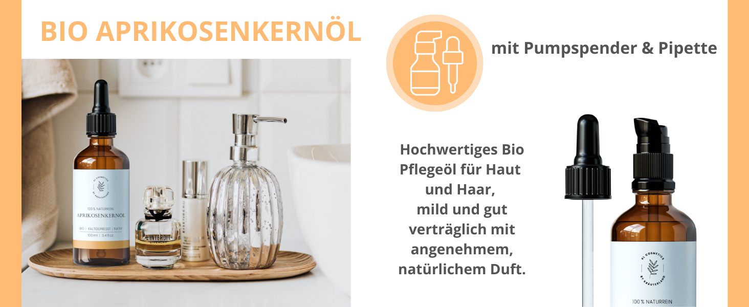 Bio Aprikosenkernöl mit Pumpspender und Pipette
