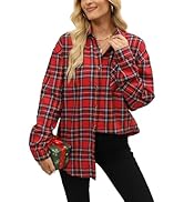 Lumister Oversized Flannel Shirt Women Long Sleeve Plaid Button Buffalo Shirt Blouse Tops with On...