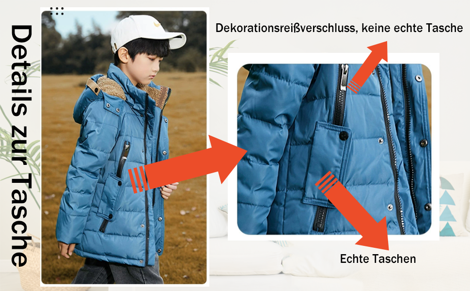 a boy wearing a blue jacket and a white hat.