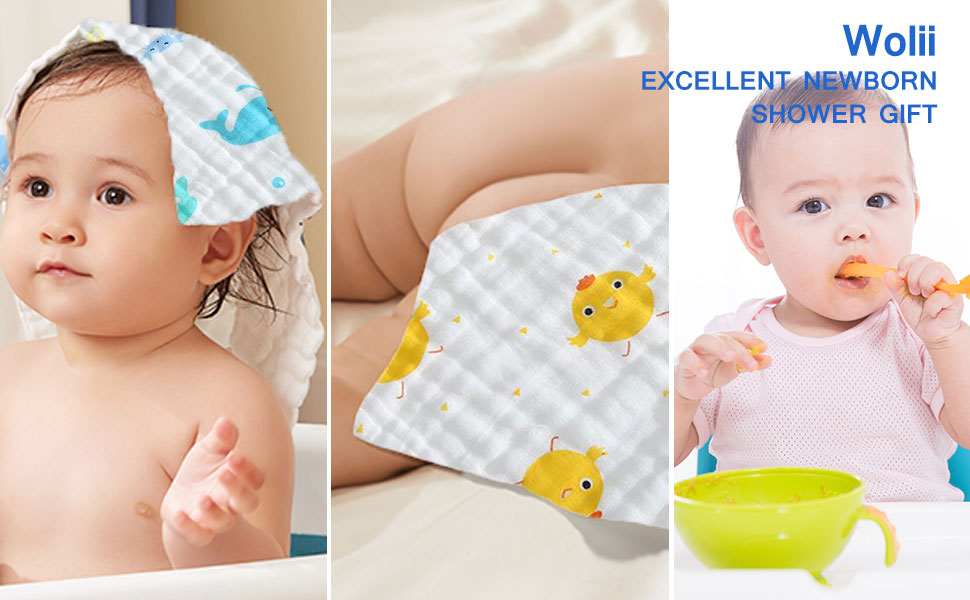 Baby Washcloths,5 Pack Wolii Natural Purified Muslin Cotton Baby towels