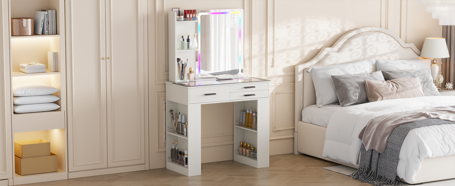 yoofun LED Dressing Table With Mirror And Stool, Smart Makeup Desk with