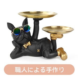 皿を上げるブルドッグ 置物 2枚掲げているゴールドの収納トレイ付 リエイティブ 飾り