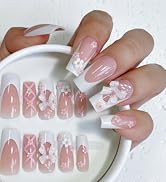 Press on Nails Set – 96 PCS Long Square Fake Nails with 12 Sizes, 4 Trendy Designs Including Fren...