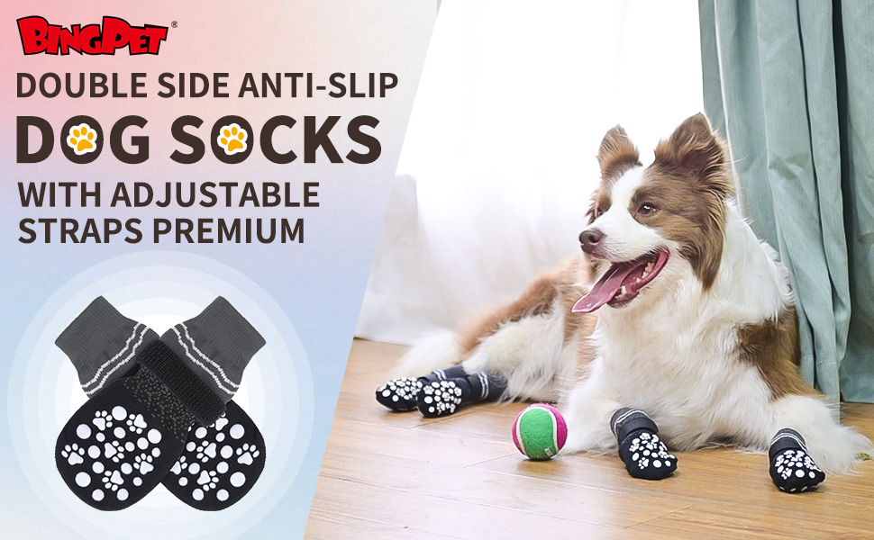 BINGPET Double Side AntiSlip Dog Socks with Adjustable