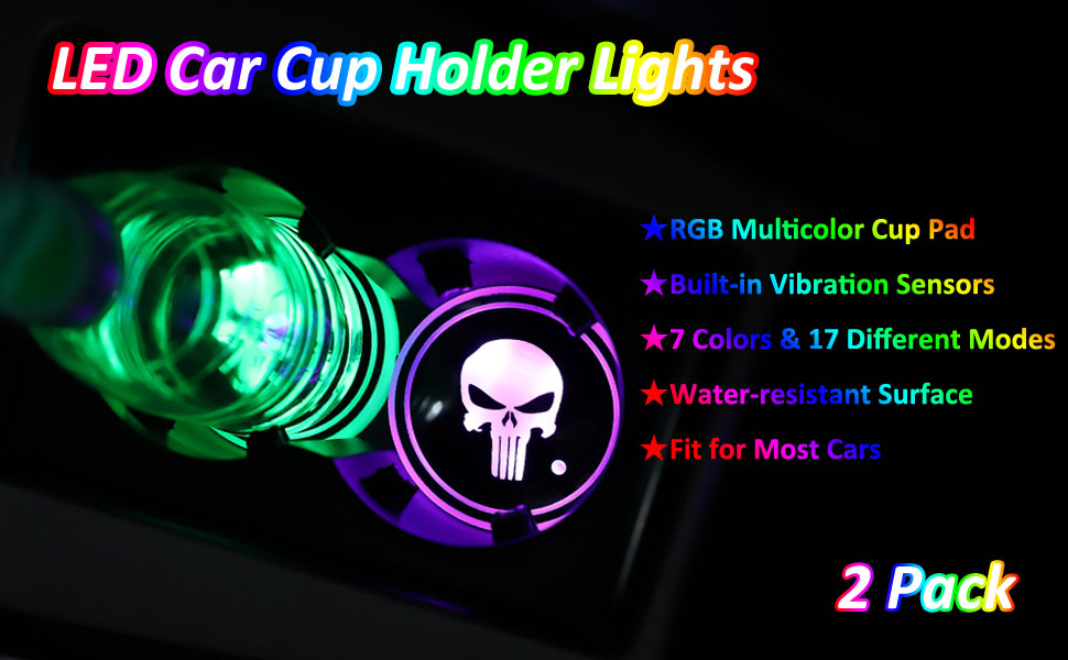 LED Car Cup Holder Lights, 2 Pack Car Coasters 7 Colors