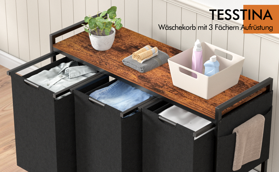 Text reads 'TESSTINA'. Multi-panel image showing white tissue boxes arranged on wooden and black surfaces in office-like settings.