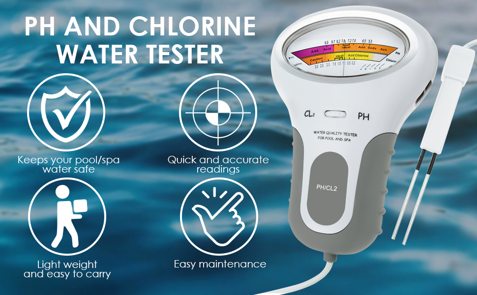 TEKCOPLUS 2 in 1 pH and Cl2 Tester Level Tester Meter Water Qualityfor