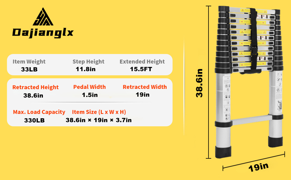15.5FT Telescoping Ladder with Tool Tray, MultiPurpose Extension