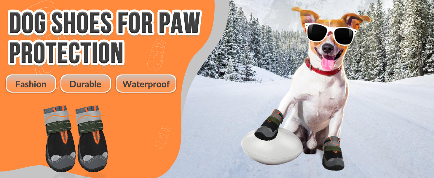 Eyein Dog Boots Paw Protector - Waterproof Dog Shoes for Rainy Winter Snowy Day, Non-Slip Dog Shoes with Reflective Strip for Injured Paws, Dog Walking Boots for Small Medium Large Dogs(2pcs 12 Dog Boots