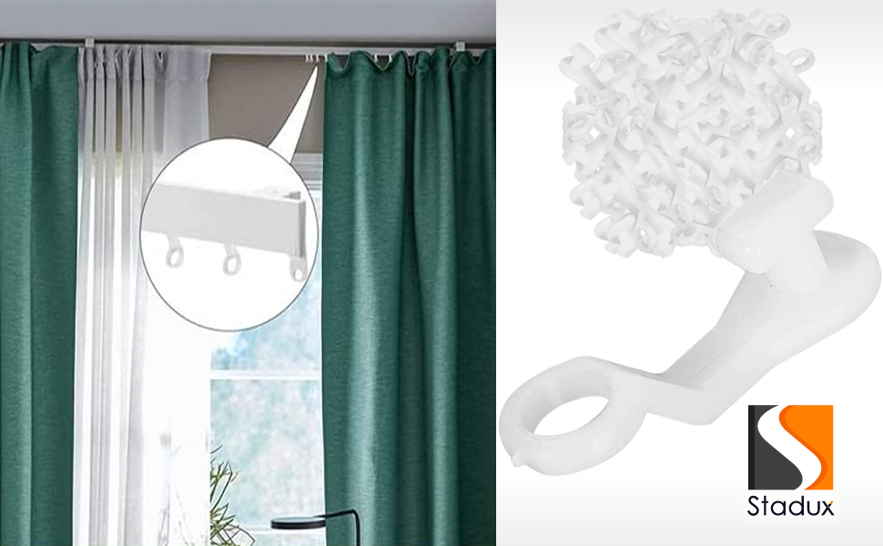Stadux 50PCS Curtain Glider Hooks, Plastic Curtain Rail Track Gilders