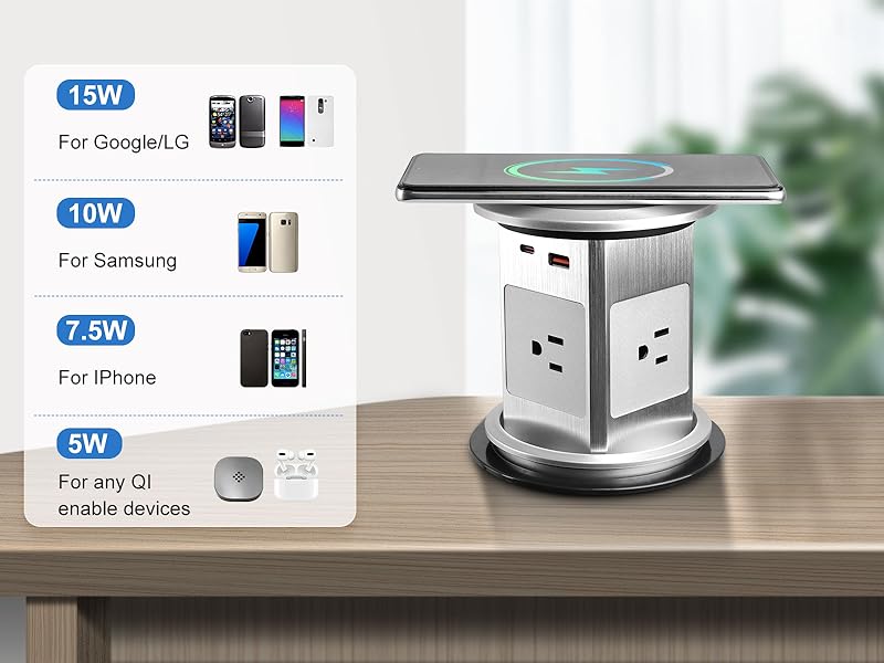 Automatic Pop Up Outlet, 3.9"Pop Up Outlet for Countertop With 15w