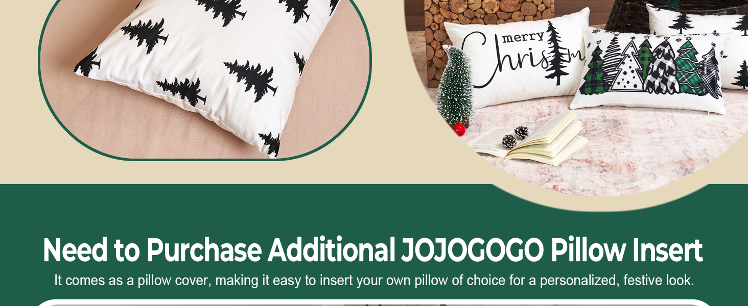 JOJOGOGO Black and White Christmas Tree Lumbar Pillow