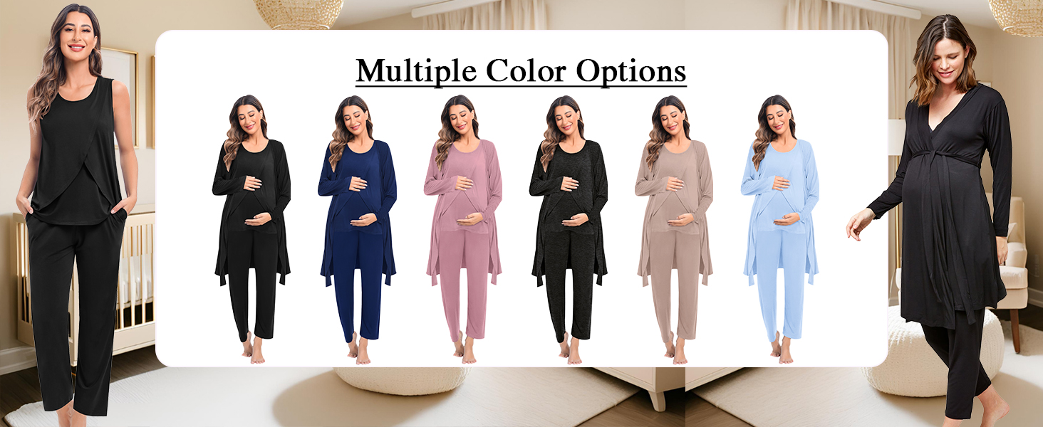 Maternity Nursing Robe Set 3 PCS Postpartum Breastfeeding Pajamas Pregnancy Pjs Lounge Set