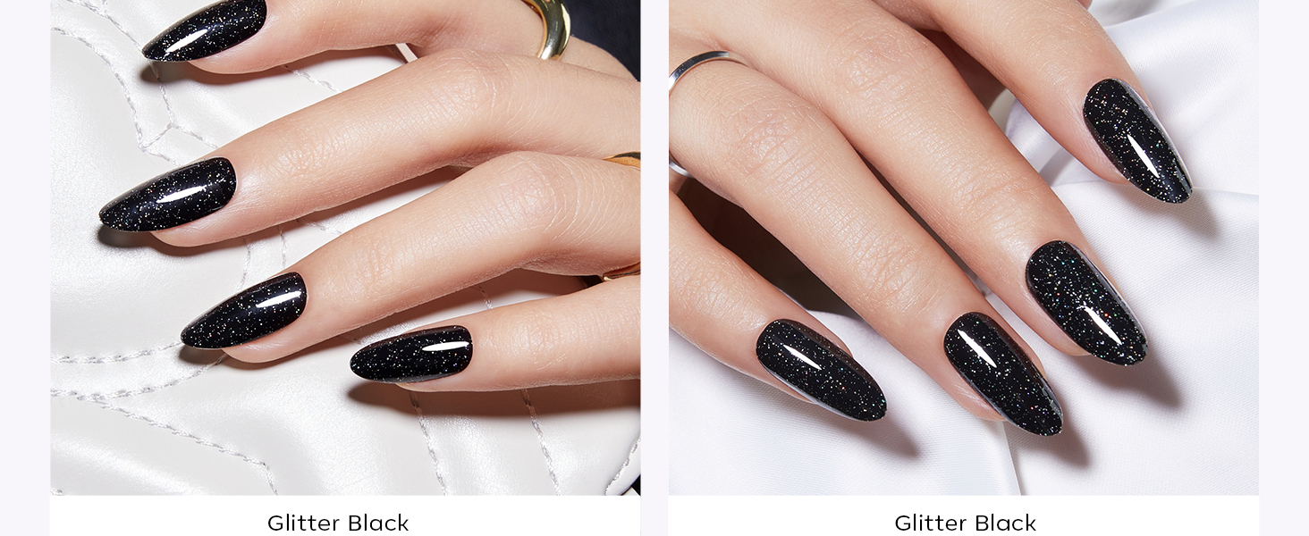press on nail black glitter