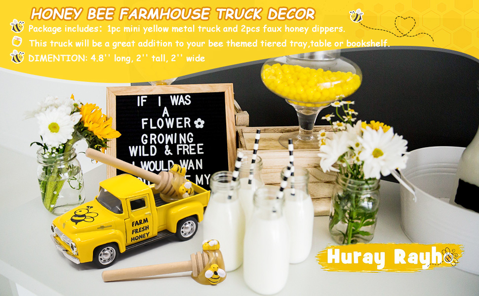 1 Set of Bee Festival Tiered Tray Ornaments Mini Truck Model Creative Honey  Dipper Decoration 