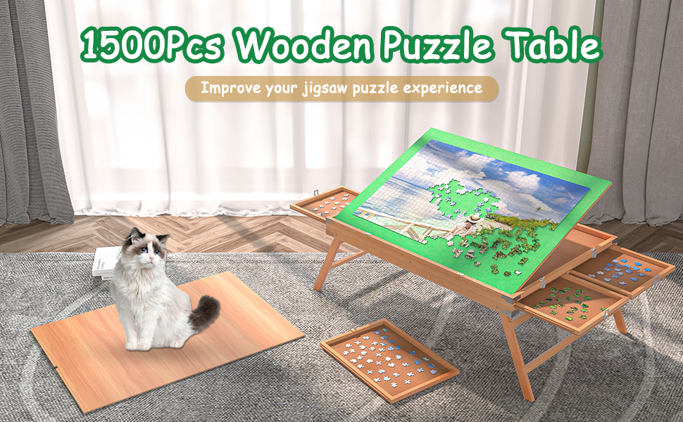 Puzzle Table with Storage Drawers & Protective Cover Wooden Jigsaw Puzzle Tables for