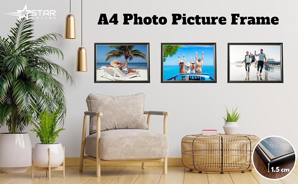 A4 Certificate Photo Frame Black Wood Effect Styrene Shatterproof