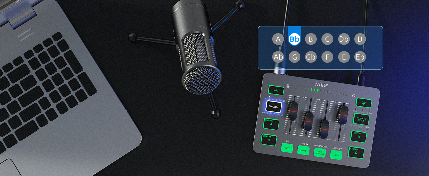 FIFINE Gaming PC Audio Mixer for Streaming, DJ Mixer with Volume Fader