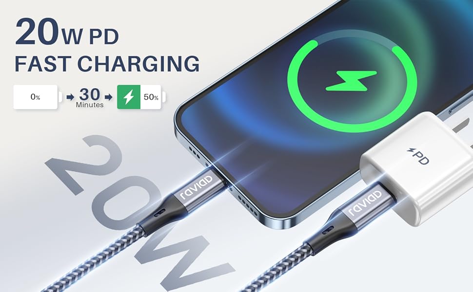 RAVIAD Câble USB C vers Lightning 0.15M [MFi Certifié] Charge Rapide