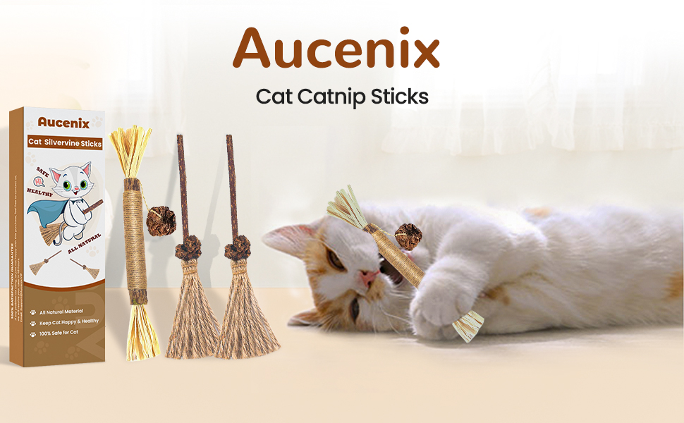 Aucenix Catnip Sticks for Cat, Cat Chew Sticks Toys, Natural Matatabi
