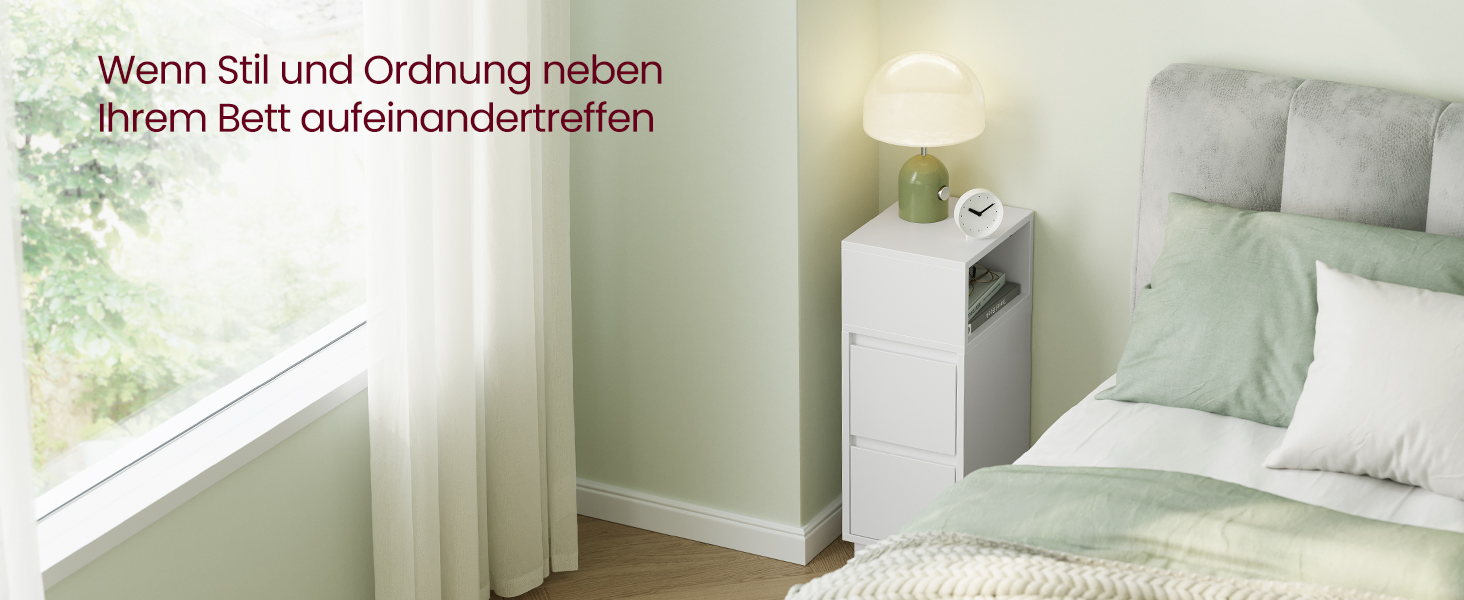 Éjjeliszekrény  2 fiókkal, nyitott rekesszel balra vagy jobbra szerelhető, felhő fehér