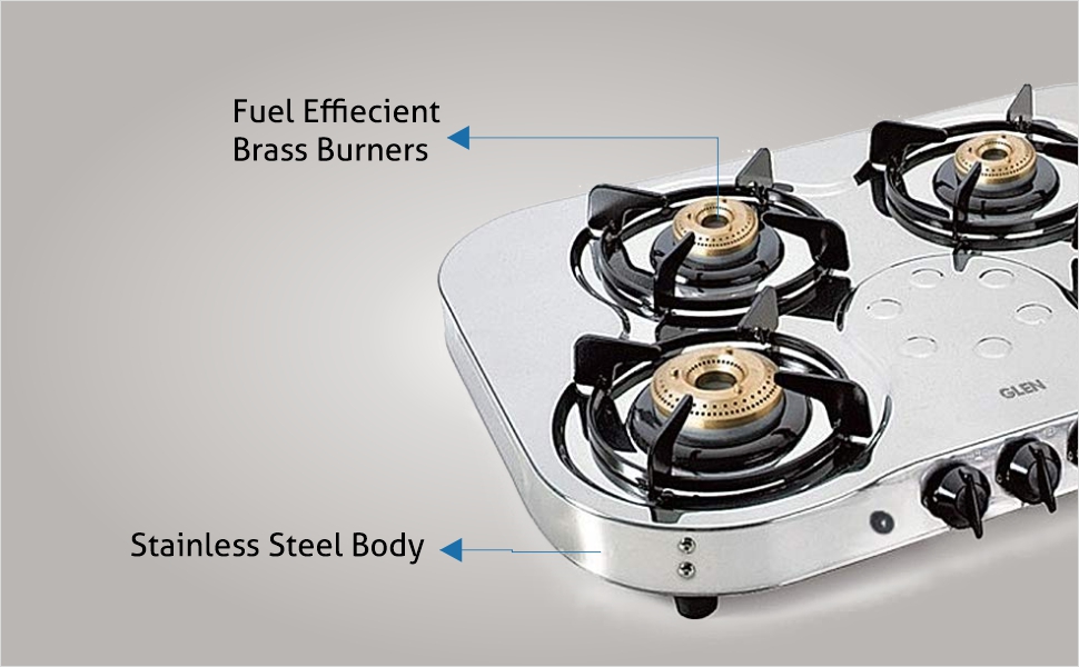 Glen 4 High Flame Brass Burners LPG Gas Stoves Stainless Steel Top