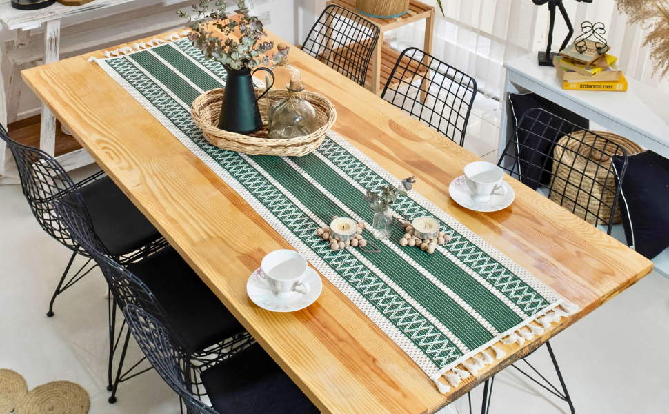 Green White Striped Table Runner 14 x 60 Inch Green