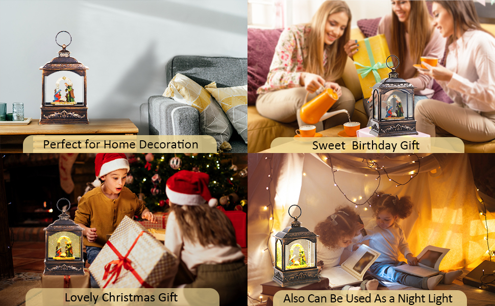 iLitLuk Water Filled Swirling Glitter Musical Lantern Nativity Scene