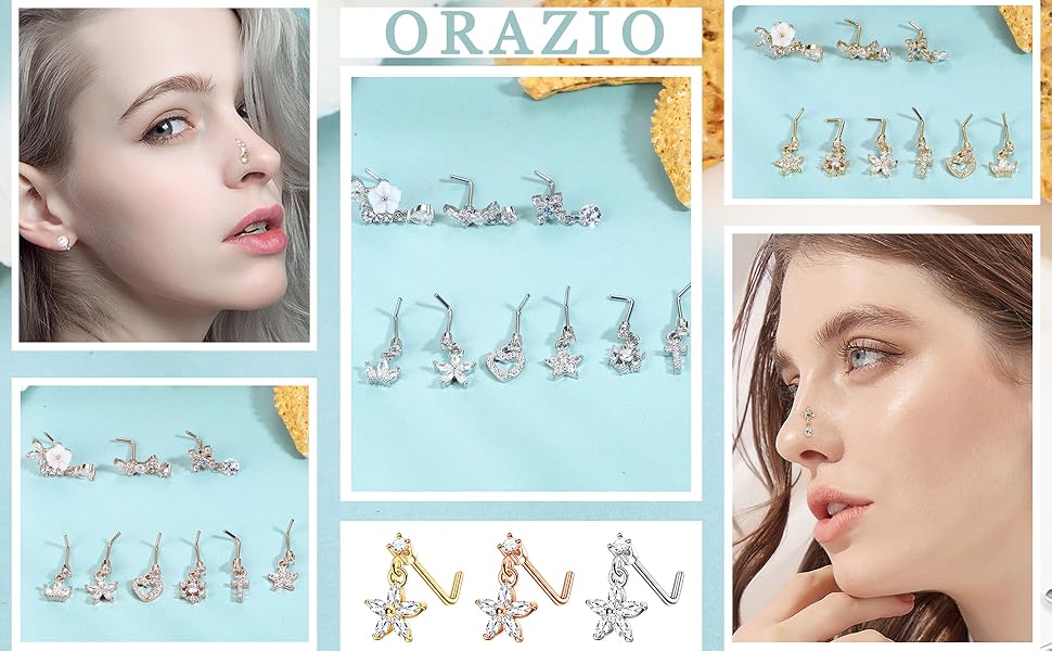 conoco ピアス Amazon.com: ORAZIO 9 PCS Dangle Nose Rings - L Shaped for