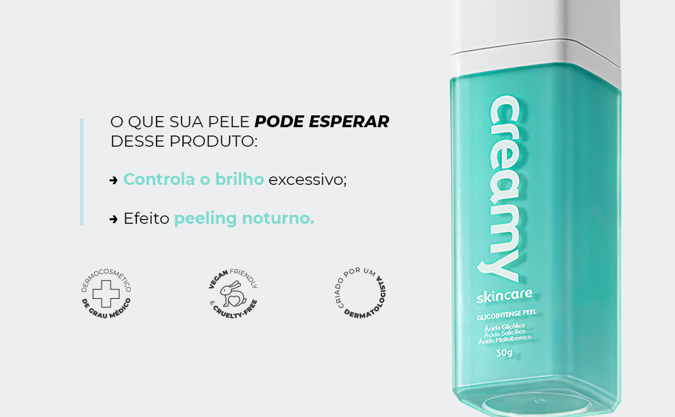 Controla o brilho excessivo, efieto peeling noturno