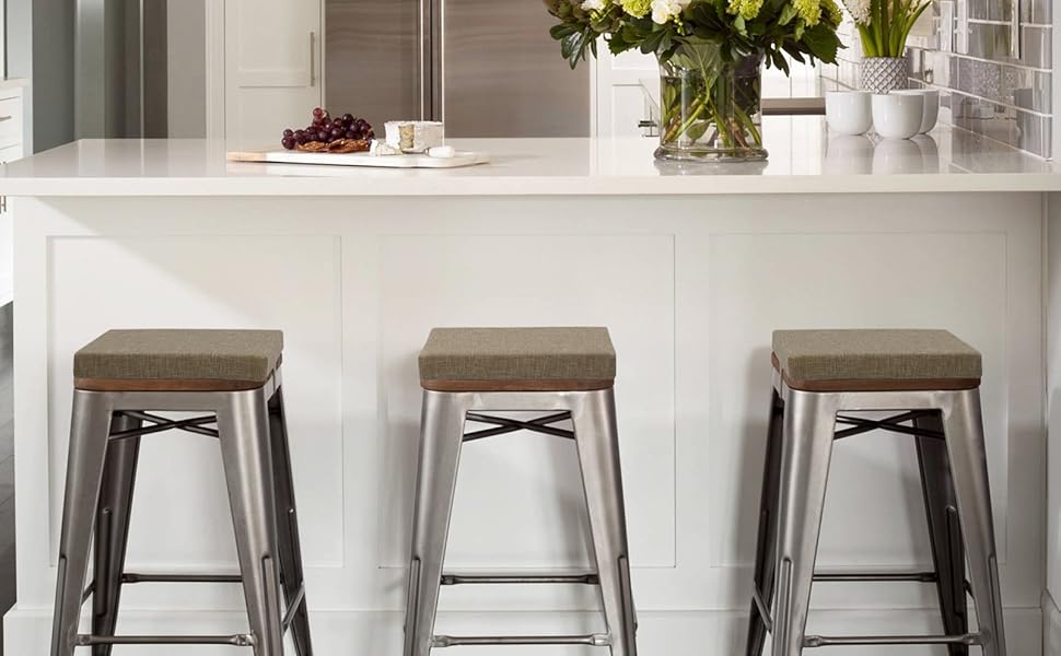 baibu 12 Inch Stool Cushion Square with Ties Set of 2, Non