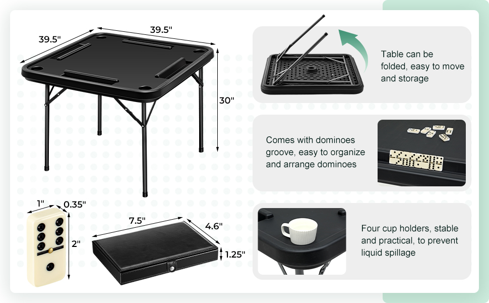 Purpeak 2 PCS Folding Domino Game Table Set 38 Inch Plastic