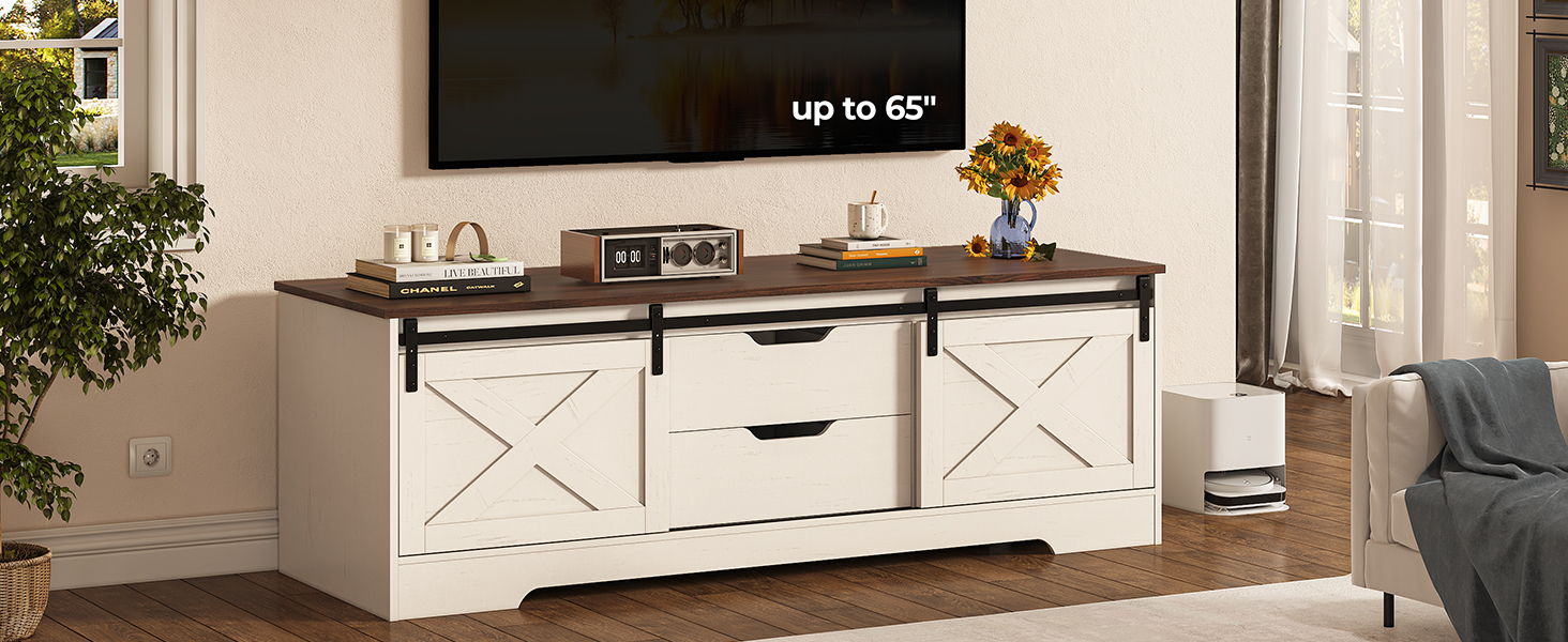 TV Stand for 75 Inch TV Rattan TV Cabinet with Adjustable Shelf Storage