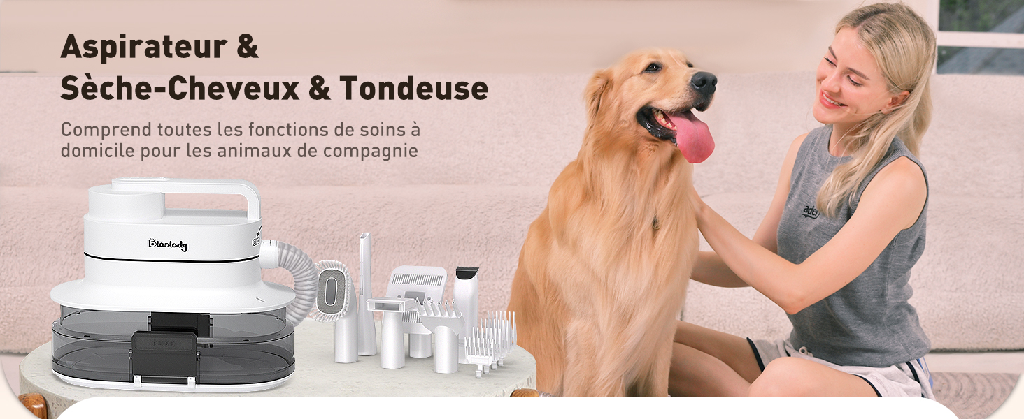 Blanlody Aspirateur Poil de Chien, Tondeuse Pulseur Chien Chat Professionnelle Long Epais 4L